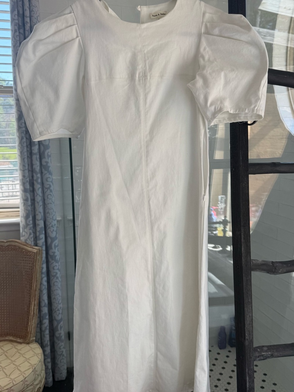 Zara White Puff-Sleeve Midi Dress